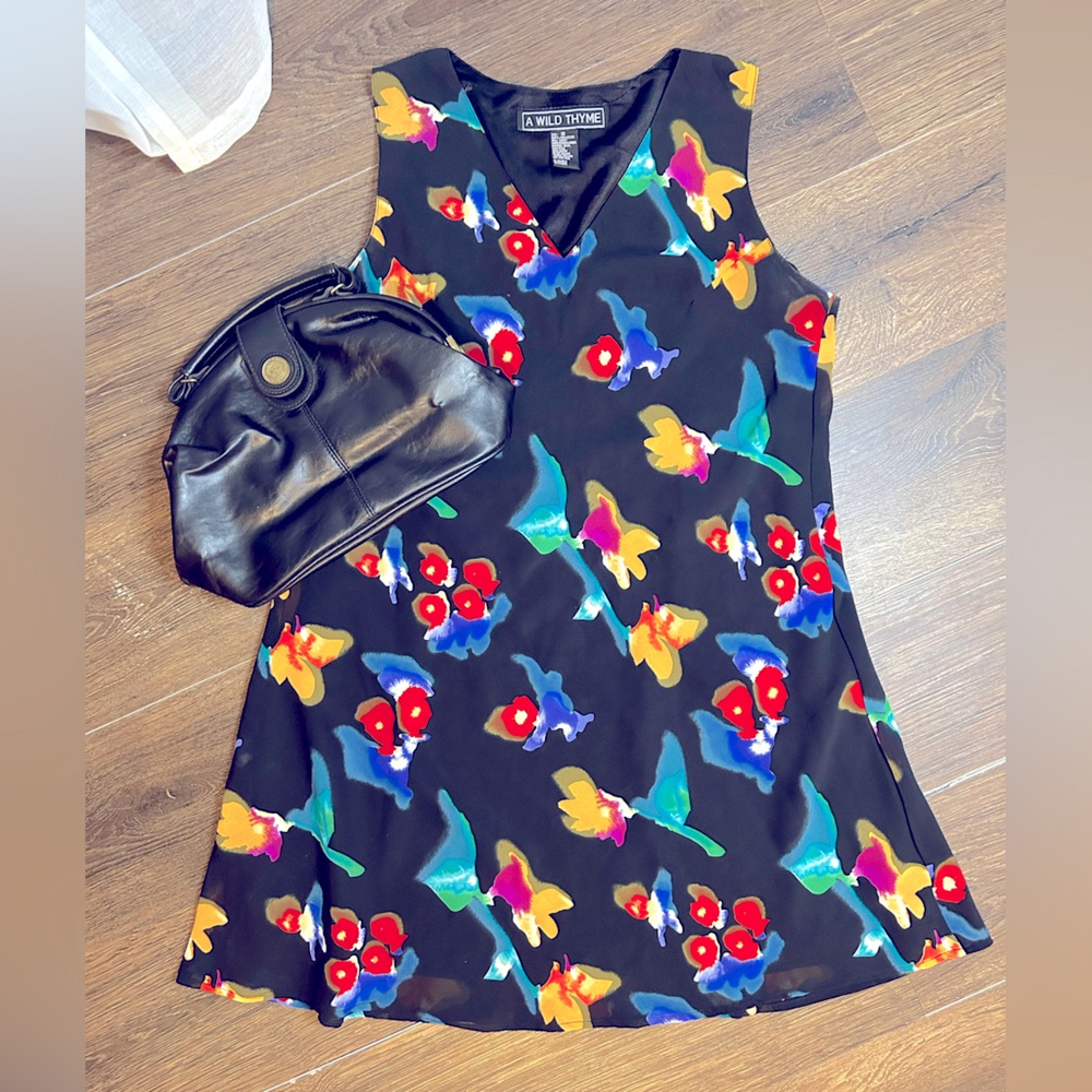 Vintage 90s Black Floral A Wild Thyme Dress
